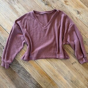 Cozy Mauve V-Neck Waffle Knit Sweater Crop Top